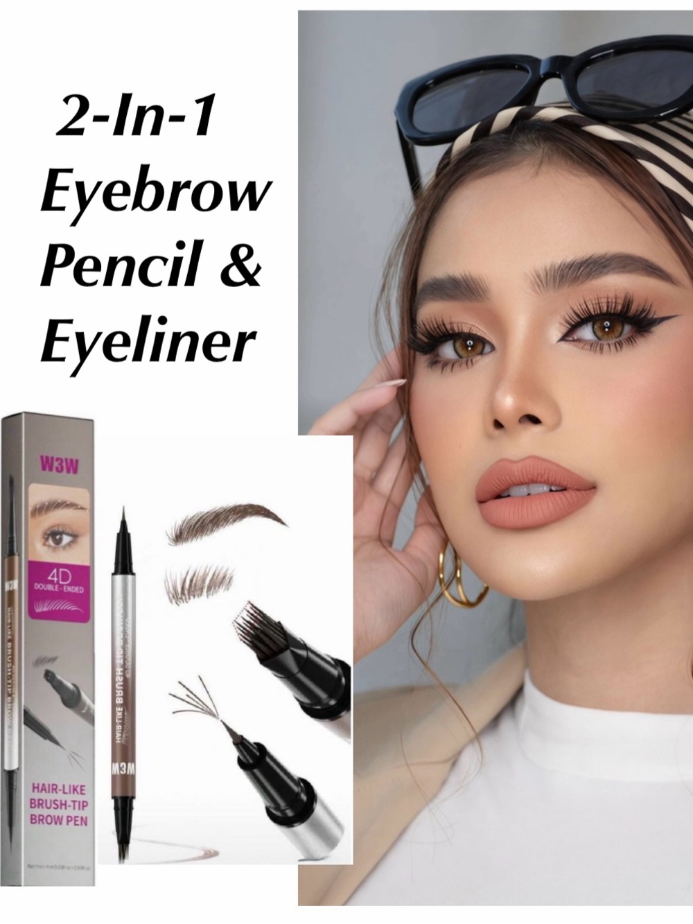 Dual-Ended Eyebrow Pencil & Liquid Eyeliner - Brown